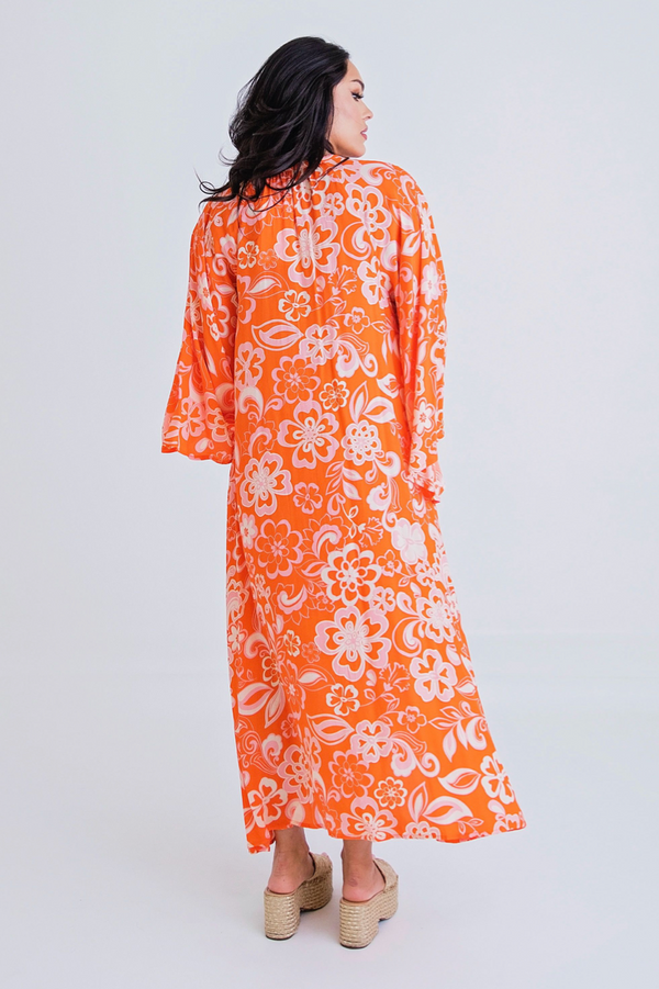 Floral 70's Button Kaftan Maxi Dress