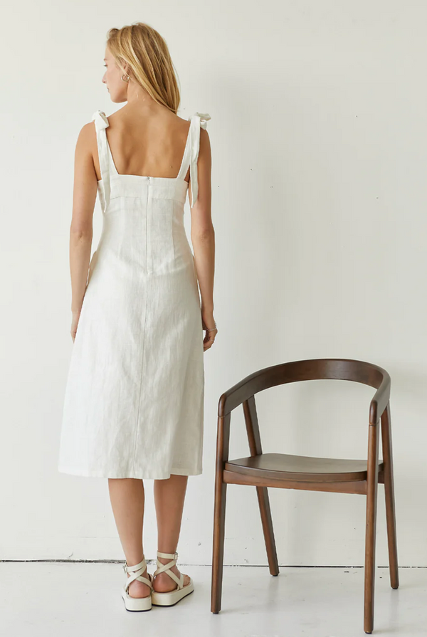 Isabella Linen Babydoll Midi Dress - White