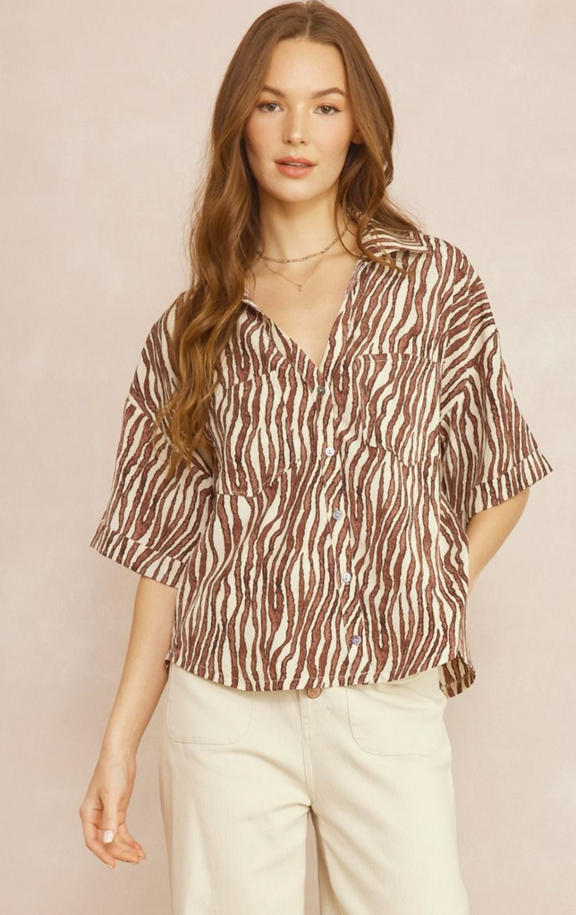 Tiger Print Button Up Top