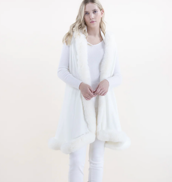 White Fur Vest with Hood