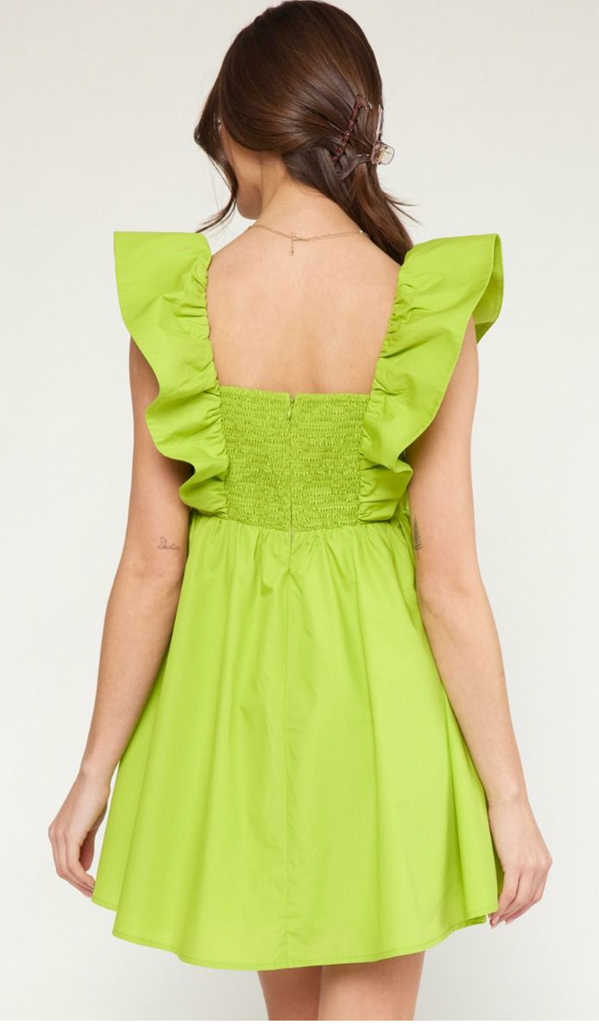Chartreuse Ruffle Strap Midi Dress
