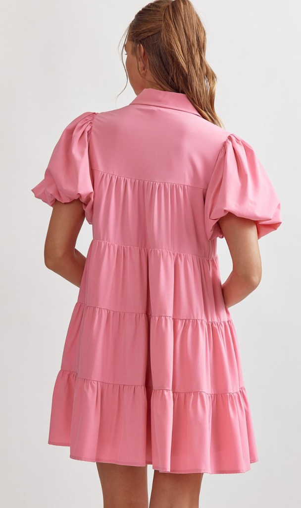 Pink Button Layered Midi Dress
