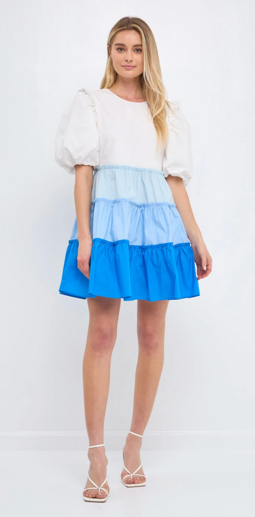 Colorblock Edge Tiered Mini Dress