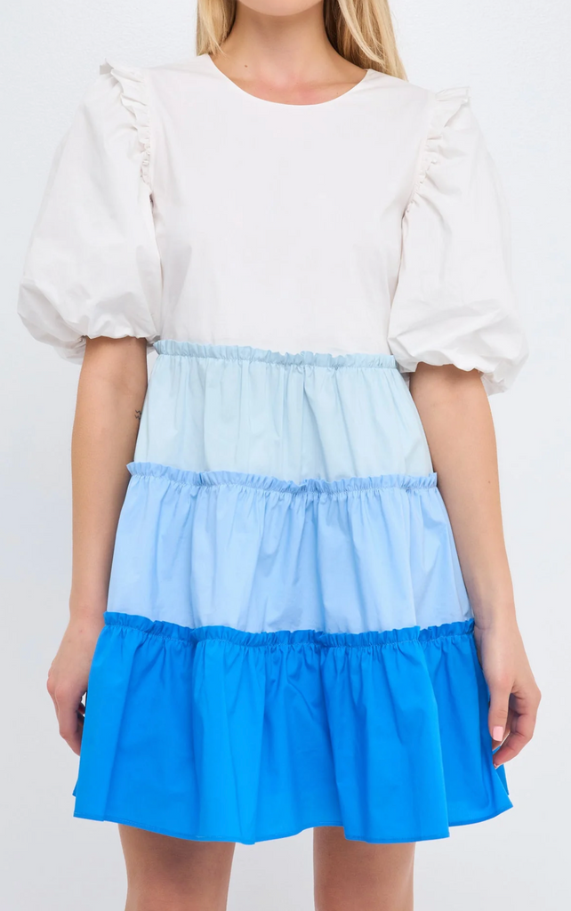 Colorblock Edge Tiered Mini Dress