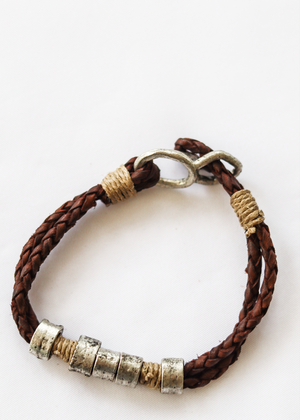 Braided Leather Forged Metal Bracelet