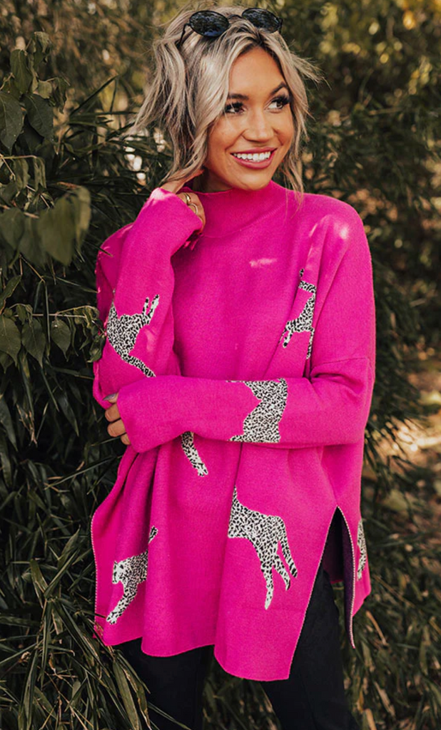Leopard Sweater - Hot Pink