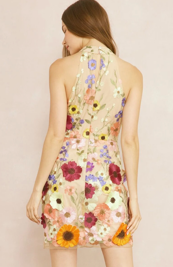 Flirty Floral Embroidery Sleeveless Mini Dress