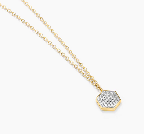 Shimmering Hexa Pendant Necklace (Gold)