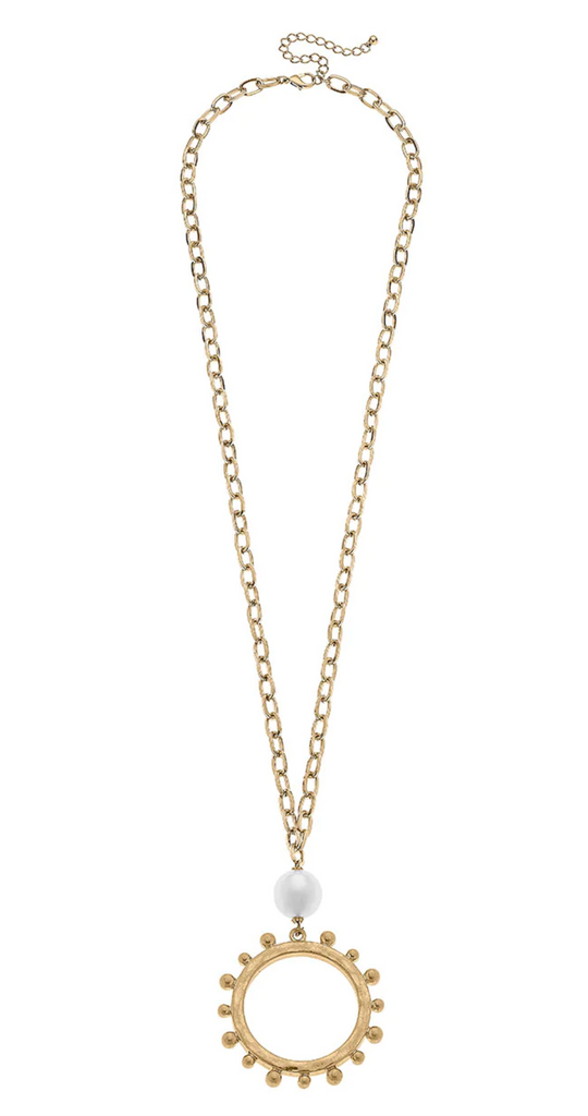 Melanie Long Studded Metal Circle Necklace In Worn Gold