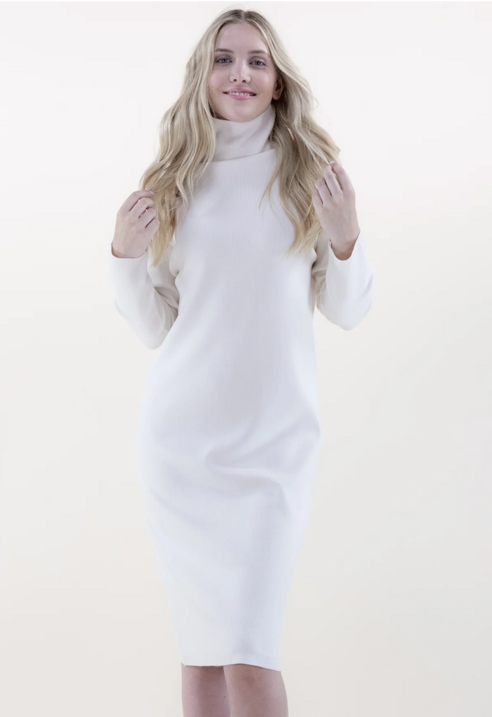 Casual Turtle Neck Sweater Dress - White