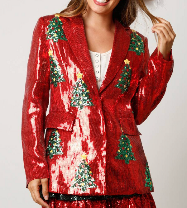 Christmas Tree Red Sequins Blazer