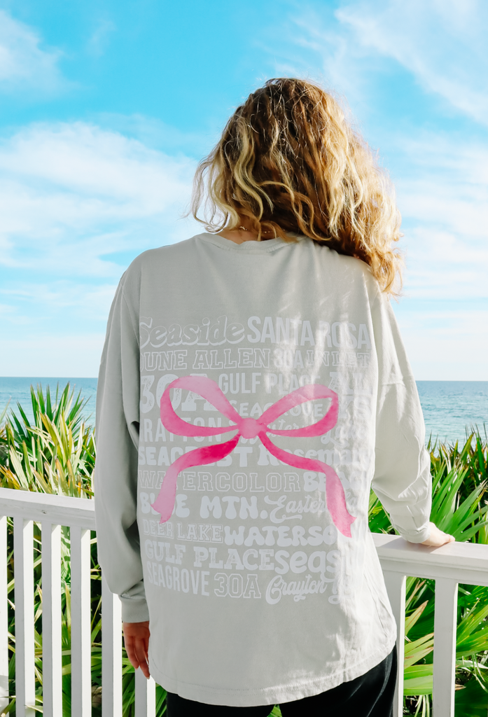 30A Places Pink Bow Long Sleeve Tee - Silver