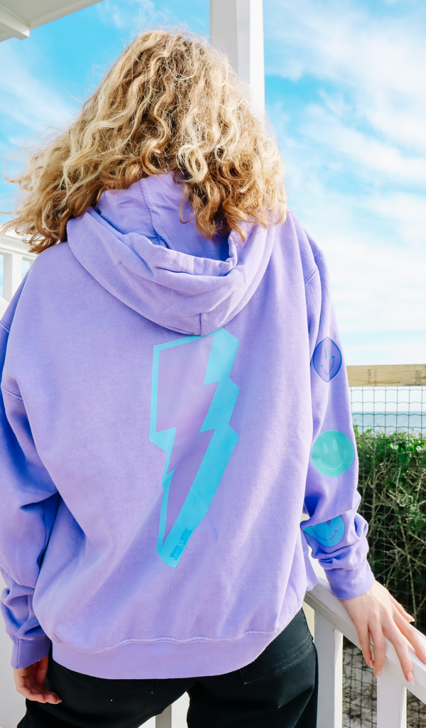 Lightning Zip Up Hoodie With Happy Face Sleeve