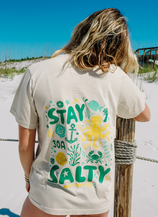 Stay Salty 30A Tee (Sand + Green)