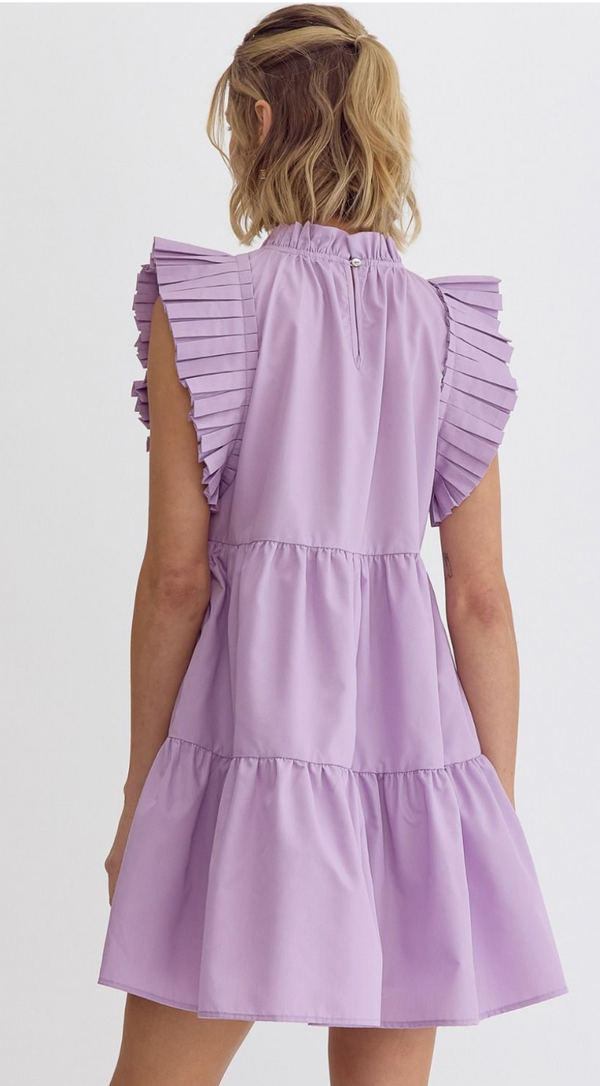 Lavender Ruffle Sleeve Layered Dress