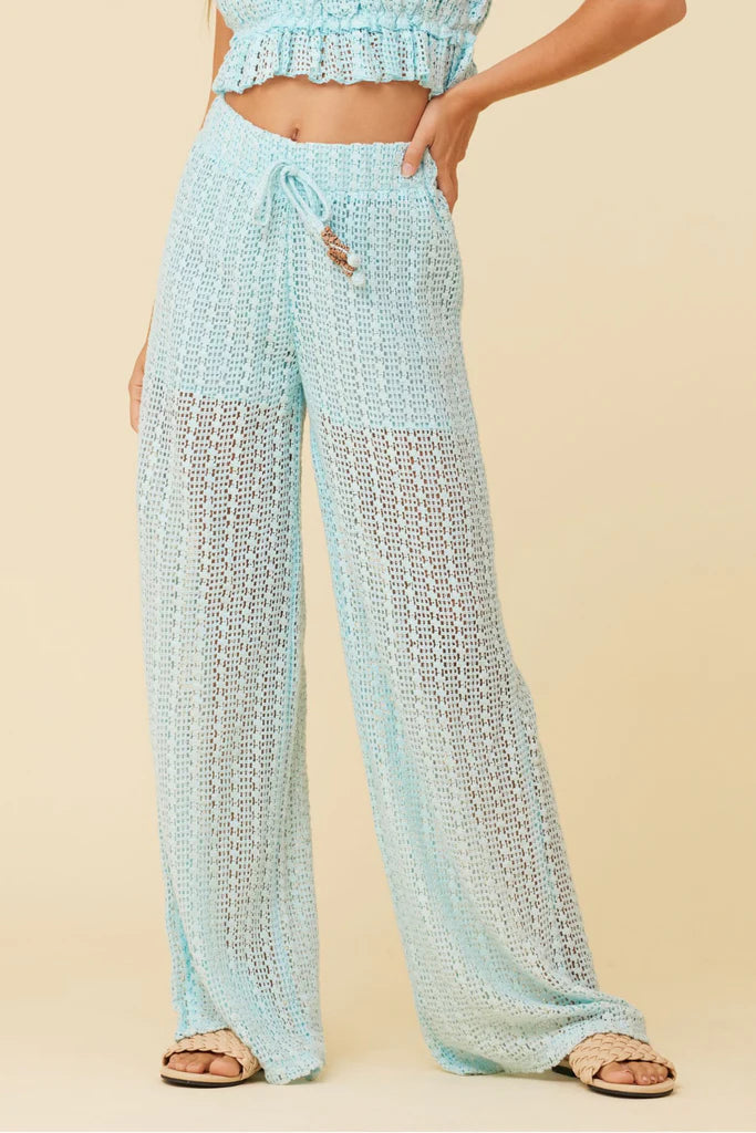 Tropical Blue Stripe Crochet Pants