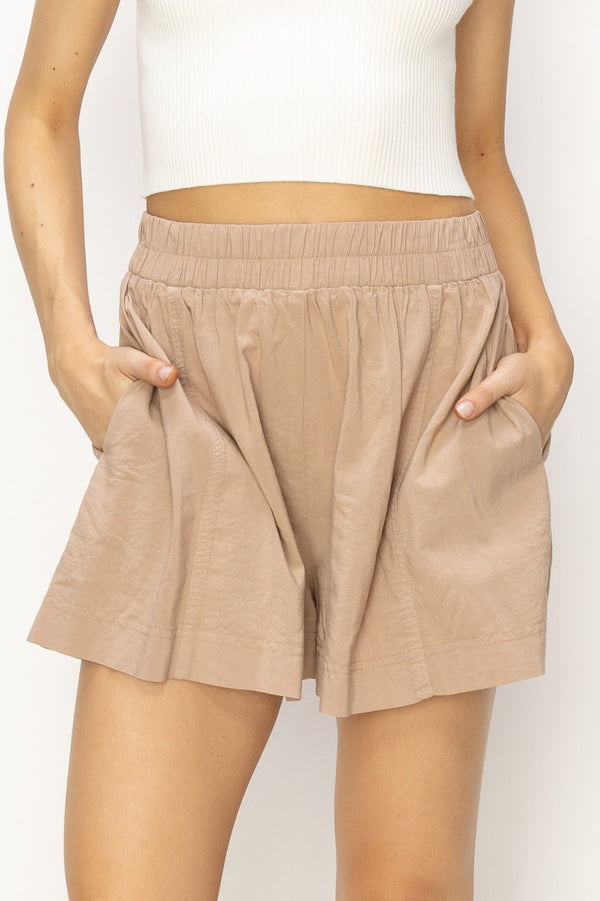 Elastic Waist Shorts - Tan