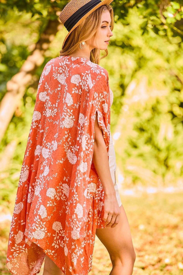 Orange Floral Print Kimono