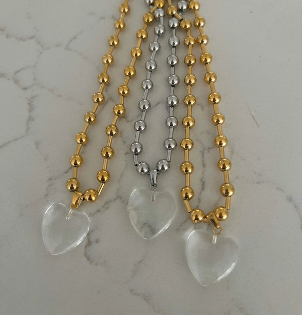 Gold Clear Heart Necklace