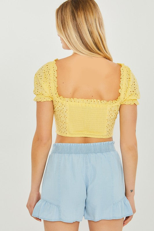 Shelly Eyelet Crop Top - Yellow