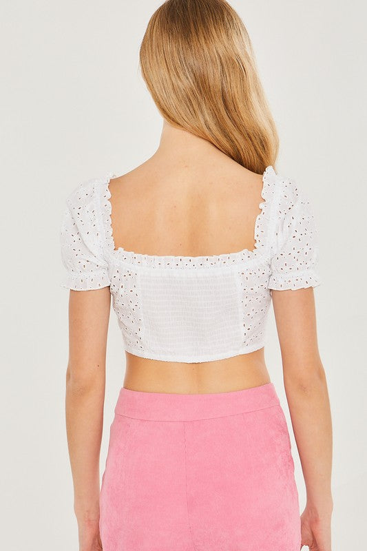 Shelly Eyelet Crop Top - White