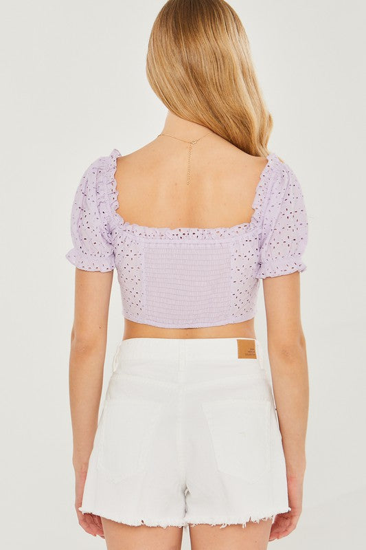 Shelly Eyelet Crop Top - Lilac