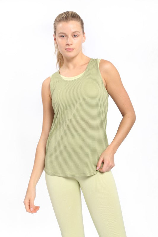 Sheer Striped Pinched Back Racer Tank - Green