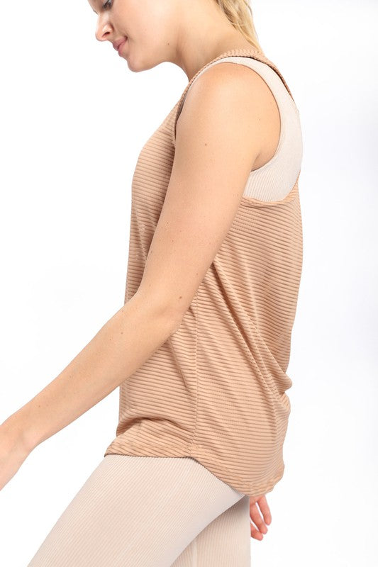 Sheer Striped Pinched Back Racer Tank - Mud
