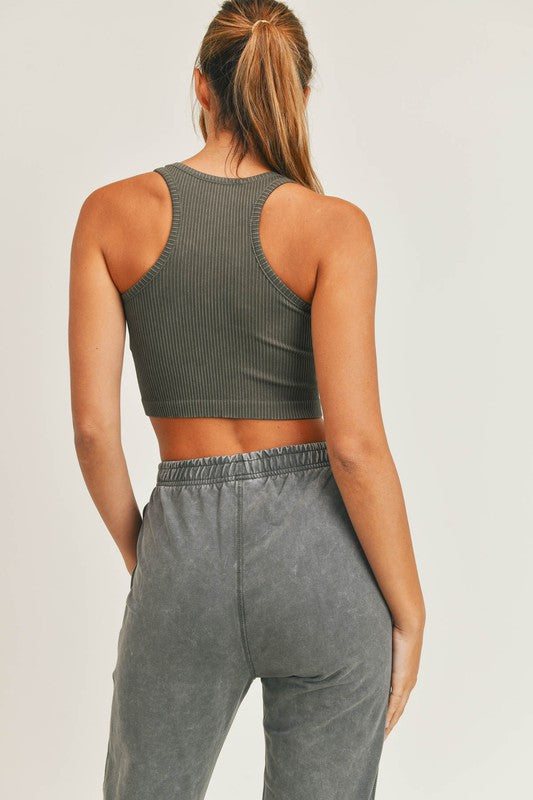 Seamless Ribbed Crop Tank - Olive