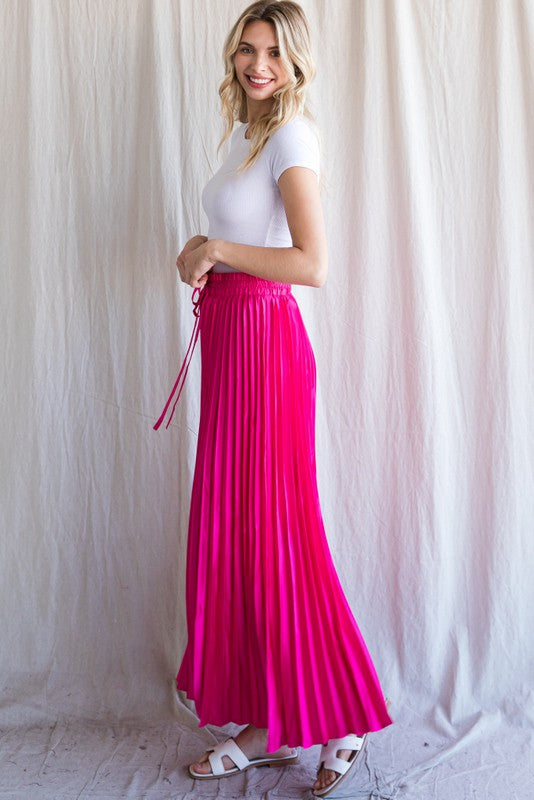 Pleated Maxi Skirt - Hot Pink