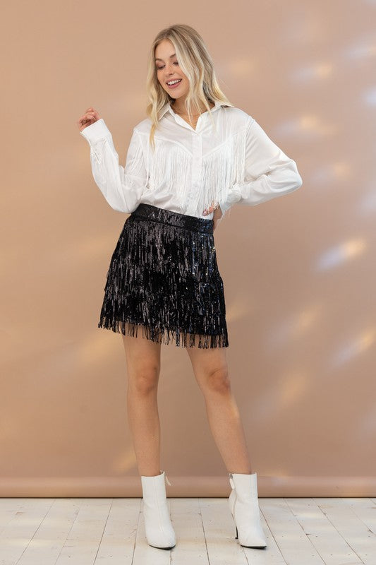 Sequin Mini Skirt - Black
