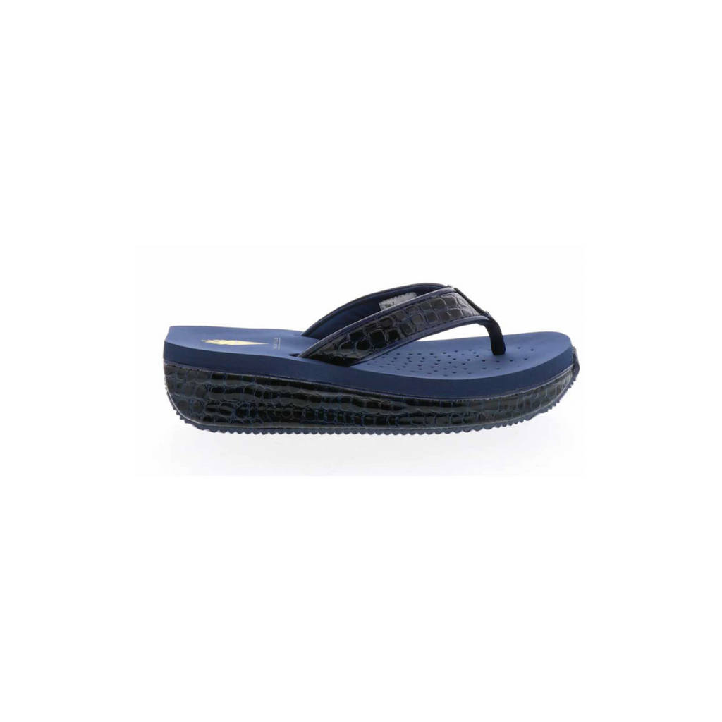 Mini Croco Navy Slip-on Sandal