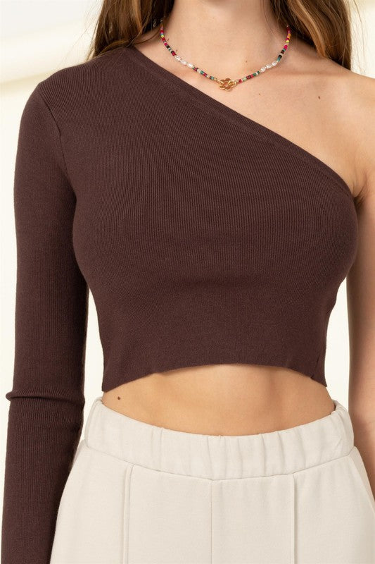 One Arm Cropped Top - Brown