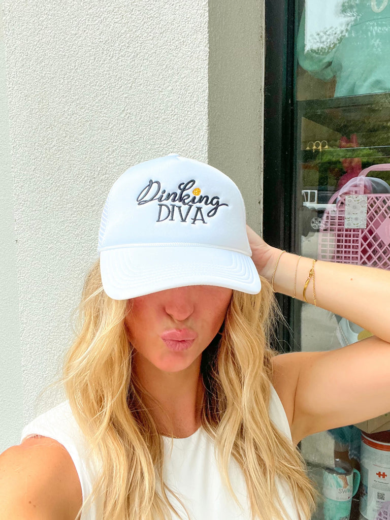 Dinking Diva Embroidered Hat - White