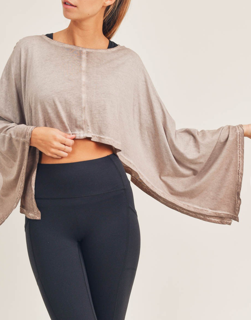 Oil Washed Cropped Flow Poncho
