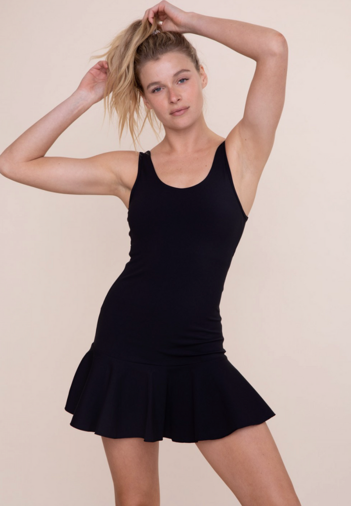 Flirty Pleat Active Mini Dress - Black