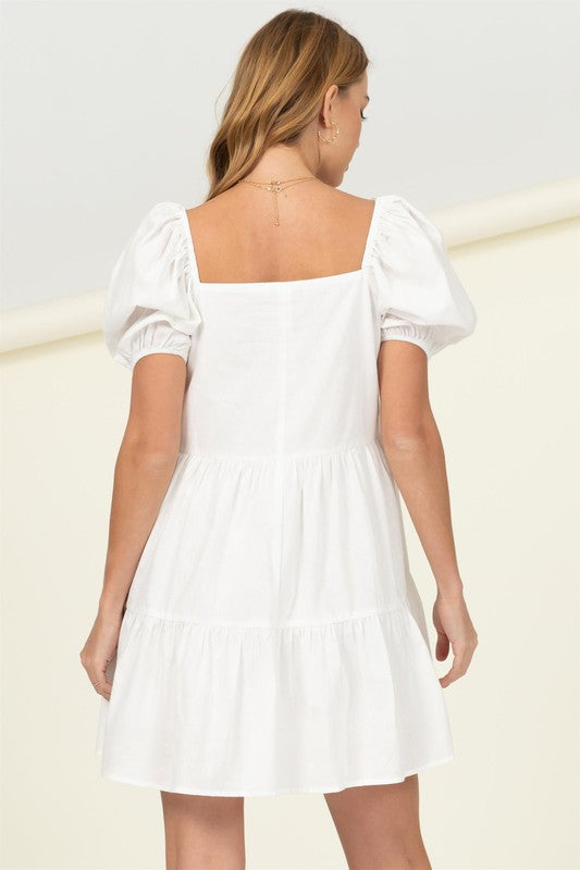 Lizzie Puff Sleeve BabyDoll Dress - White