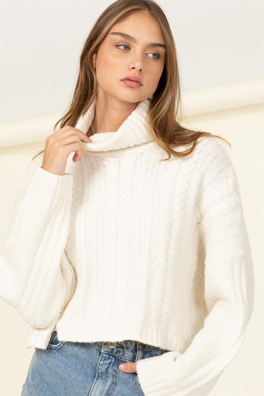 Cable Knit Cropped Sweater - Whipped Cream