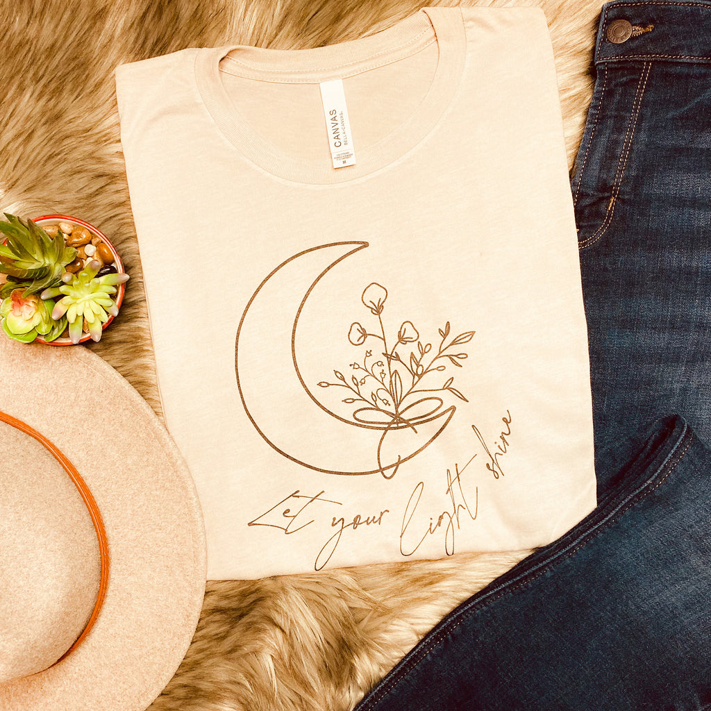 Let Your Light Shine Tee - Moon and Flowers