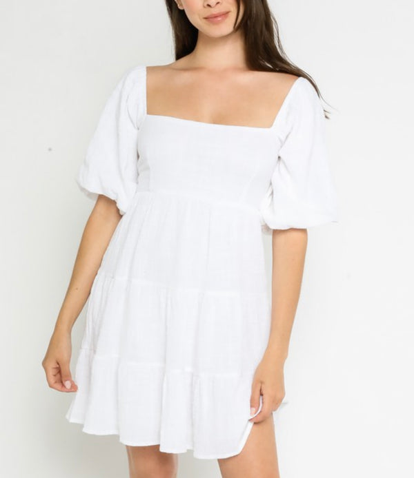 Cotton Tier Dress with Off Shoulder Sleeve