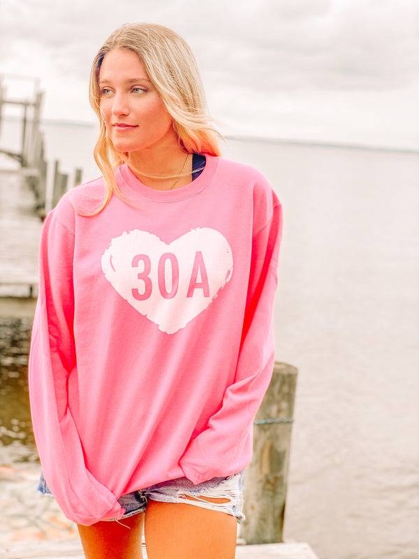Heart 30A Crew Neck Sweatshirt- Neon Pink